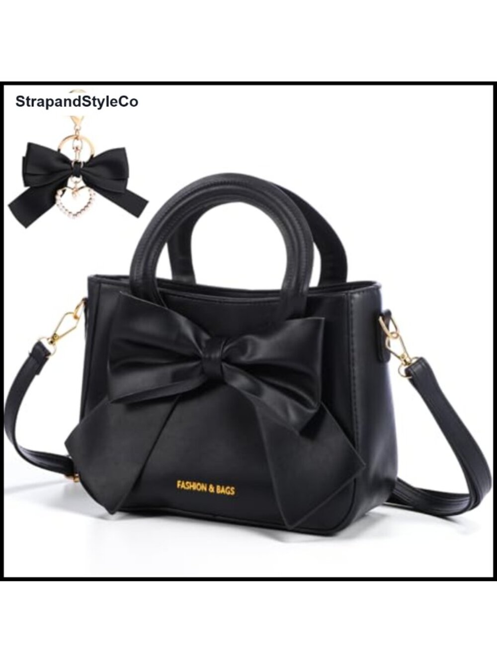 Women's Leather Crossbody Bag Bow Handbag Tote Shoulder Purse Detachable Strap